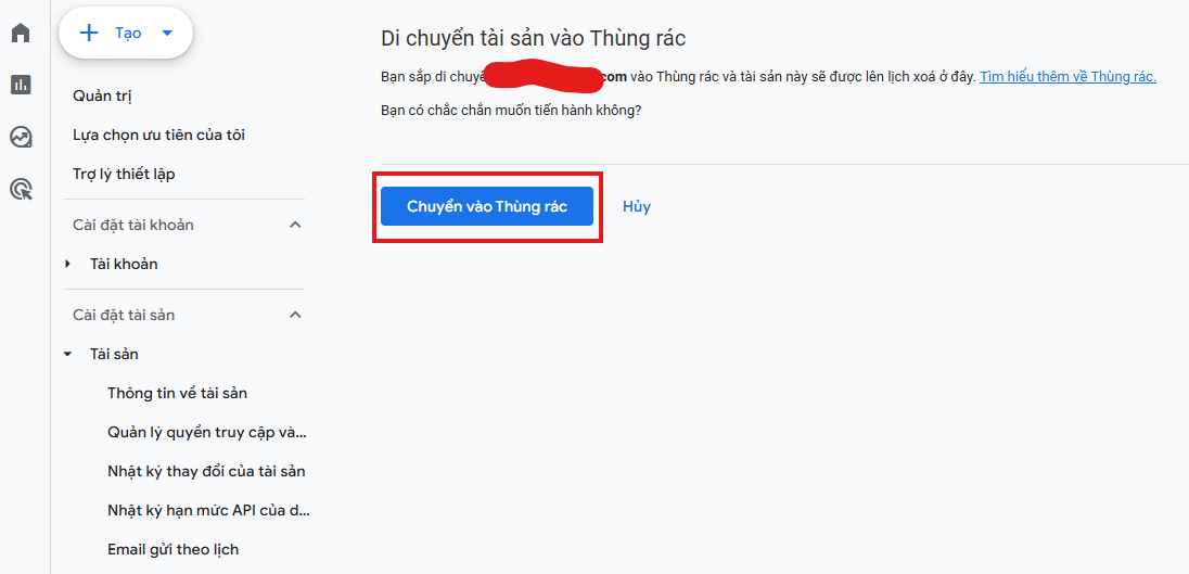 Cách xóa tài sản (có thể là website) ra khỏi Google Analytics