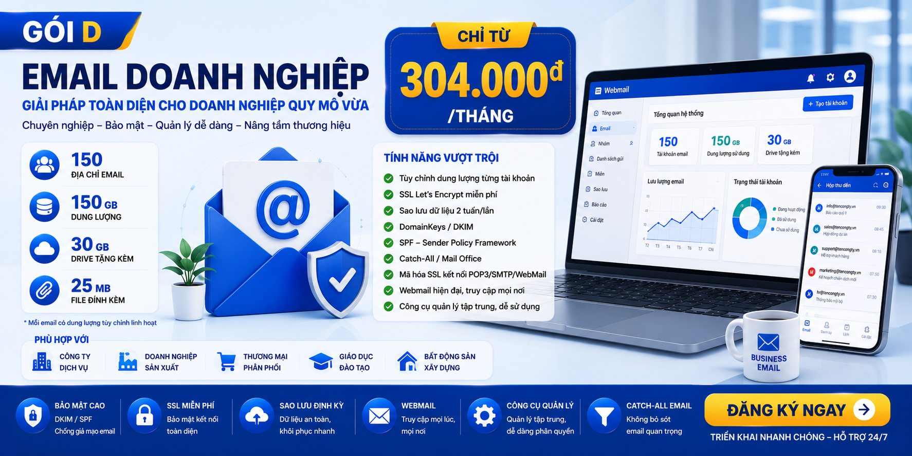 Email doanh nghiệp Gói D (Doanh nghiệp quy mô vừa)
