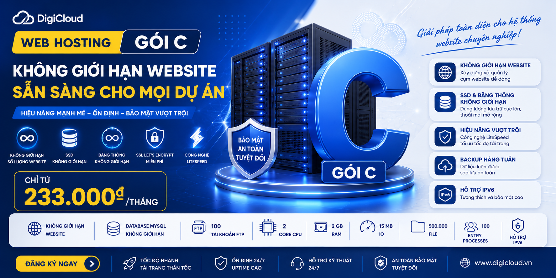 WEB HOSTING GÓI C – KHÔNG GIỚI HẠN WEBSITE, SẴN SÀNG CHO MỌI DỰ ÁN