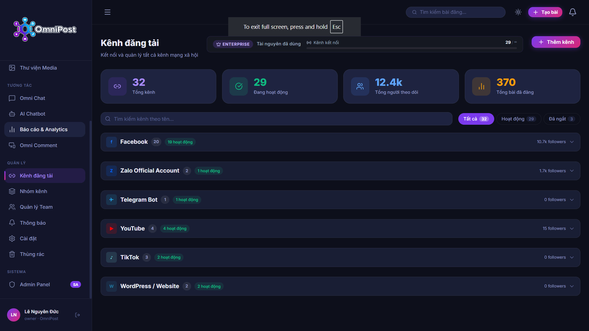 OmniPost: Kết kênh TikTok