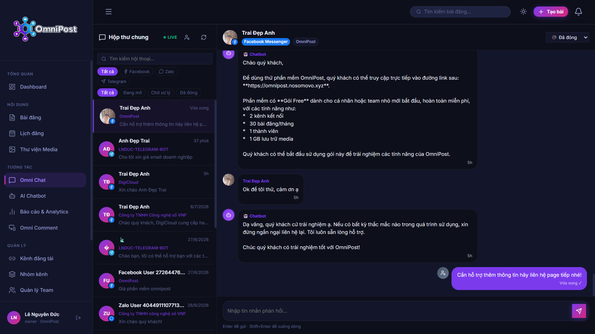 OmniPost: Omni Chat & AI Hỗ Trợ Trả Lời Tự Động