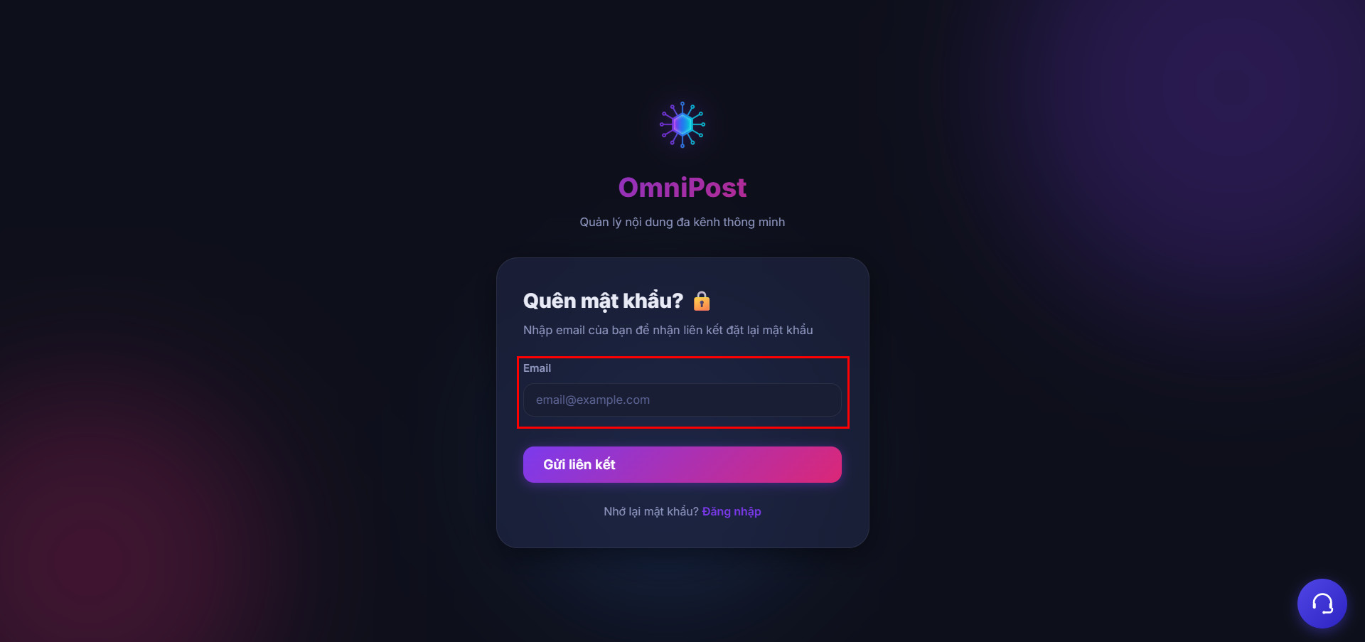 Hình 2. Giao diện quên mật khẩu của OmniPost