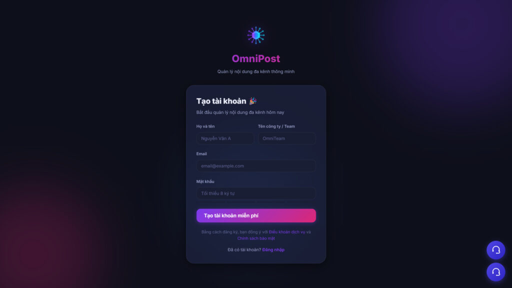 Hình 2. Giao diện đăng ký tài khoản OmniPost