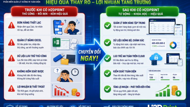 TRƯỚC & SAU: XƯỞNG IN KHI CHƯA CÓ VÀ KHI ĐÃ CÓ H2DPRINT — SỰ KHÁC BIỆT KHÔNG TƯỞNG! 😱