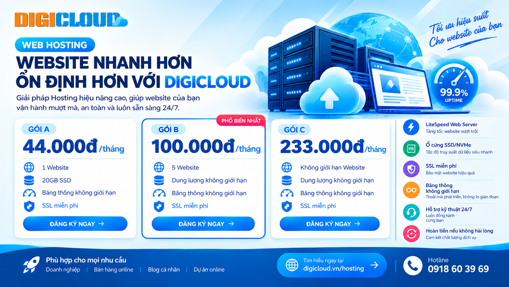 DigiCloud mang đến giải pháp Hosting hiệu năng cao giúp website của bạn vận hành mượt mà
