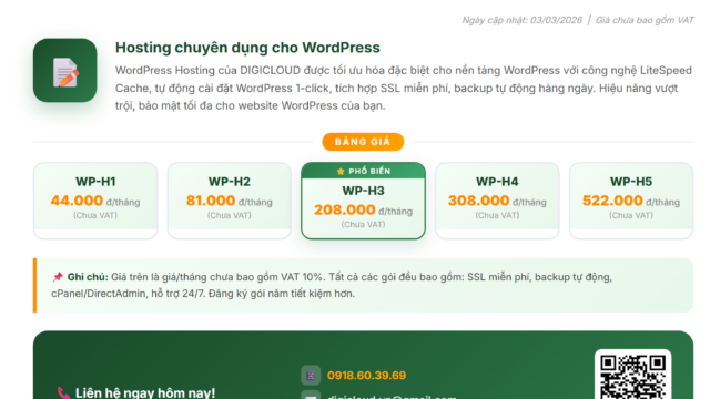 Cloud WordPress Hosting DigiCloud – Hosting tối ưu cho website WordPress