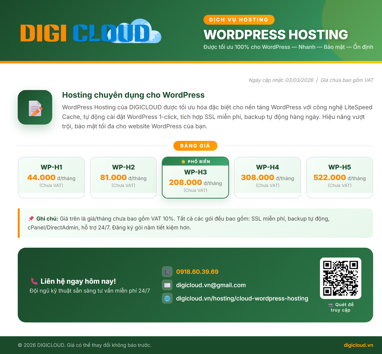 Cloud WordPress Hosting DigiCloud – Hosting tối ưu cho website WordPress